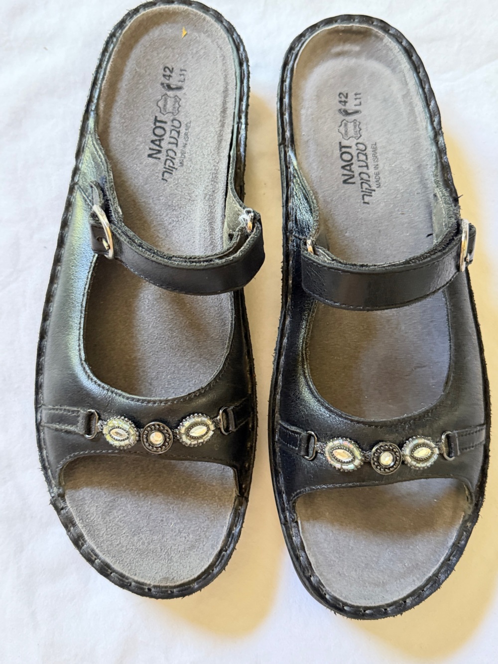 NAOT Leather Comfort Sandals Womens US 10.5 EU 42 Black Israel